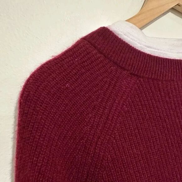 5a7 Cinq a Sept Maroon Cashmere Sweater Size Medium Vneck Long Sleeve - Picture 5 of 5
